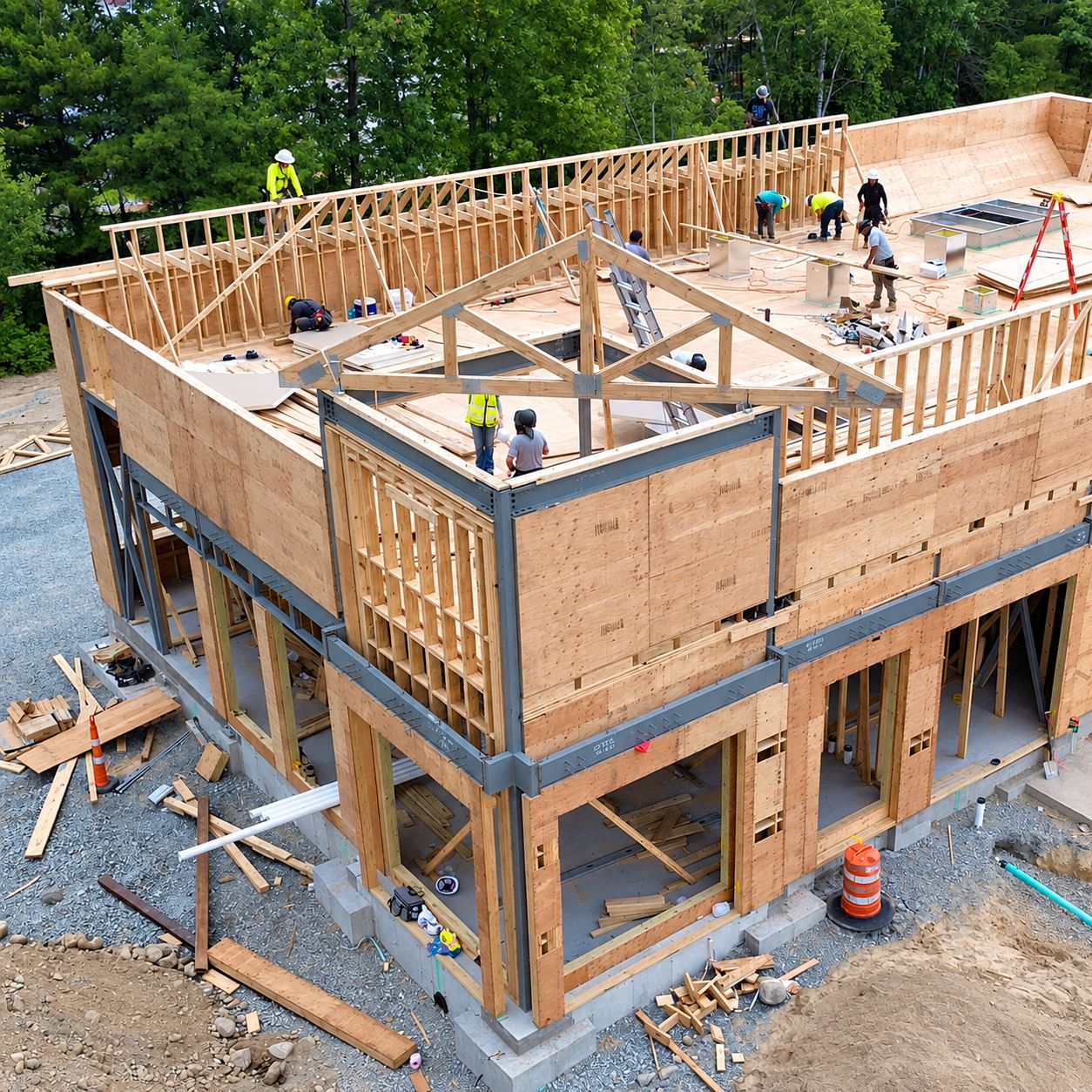 Multi-story wood frame